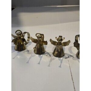 Vintage Napkin Rings Brass Angels Trumpets Set 4 Christmas Holiday 2" Goldtone